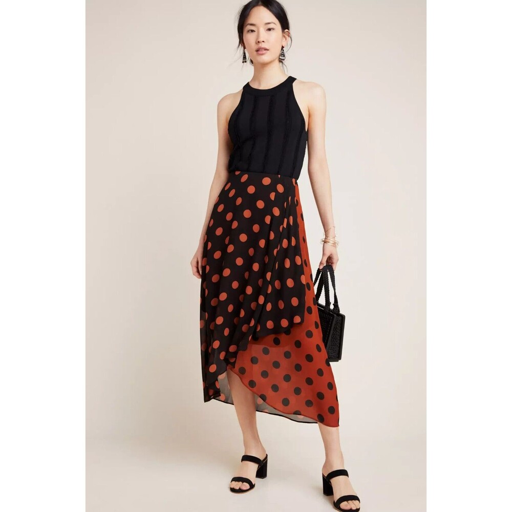 NWOT MAEVE Oksana Midi Skirt Polka Dot Feminine Flowy Long Faux Wrap SIZE XS